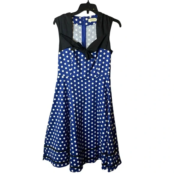 Killreal Blue White Polka Dot Swing Dress - Small - Picture 1 of 13
